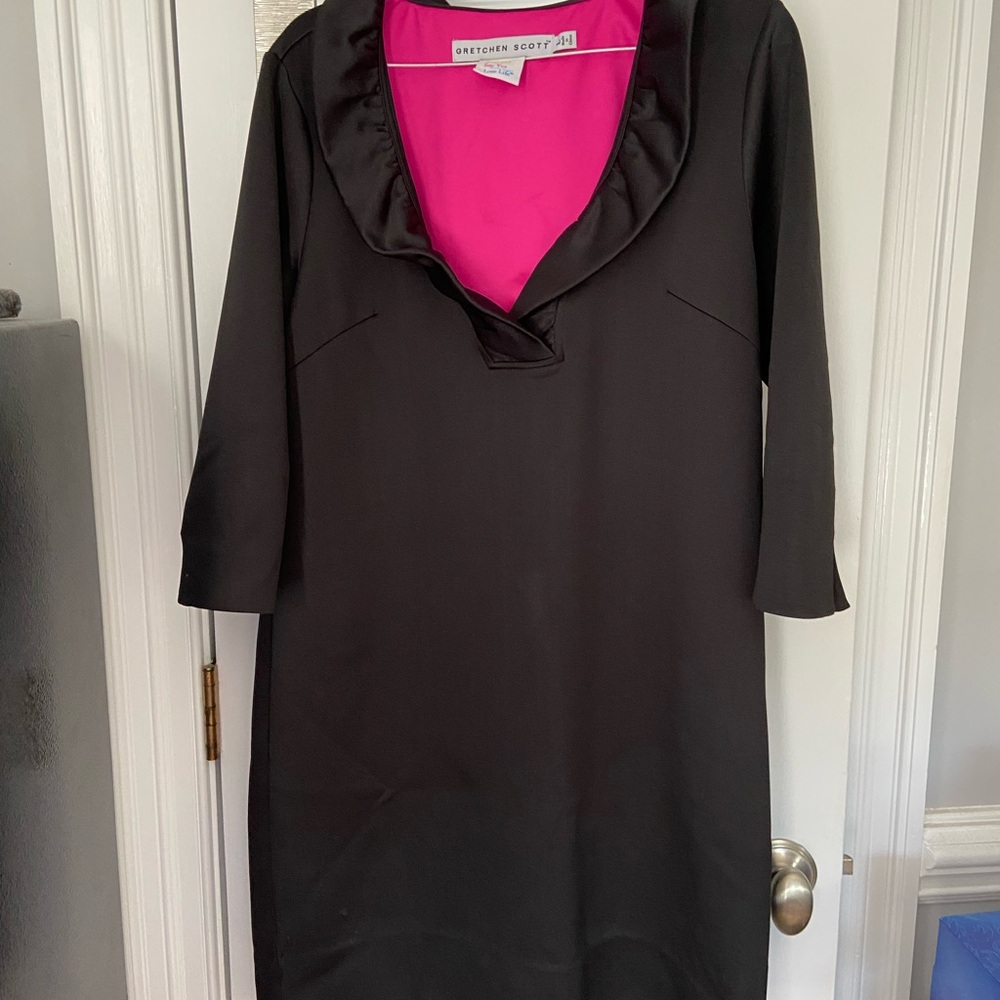Gretchen Scott Designs Black Midi Dress with Hot Pink Lining size Large